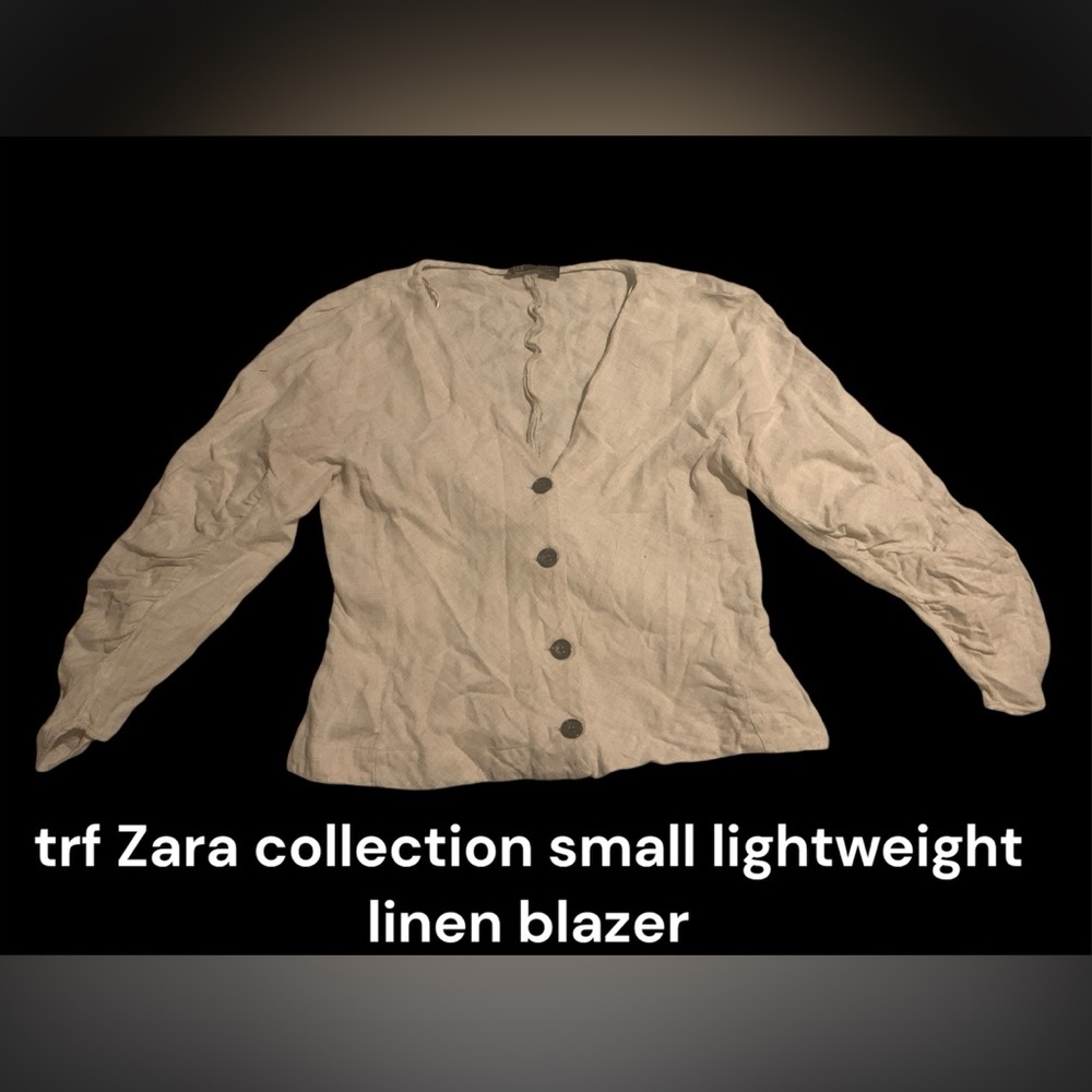 trf Zara collection Small lightweight 4 button blazer, cream linen V neck